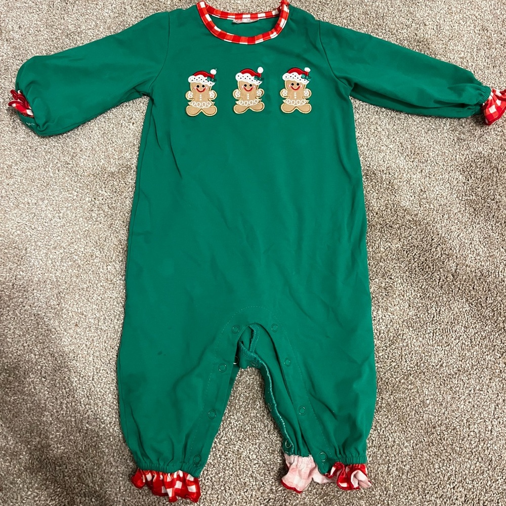 Festive Green Kids Bodysuit with Gingerbread Design